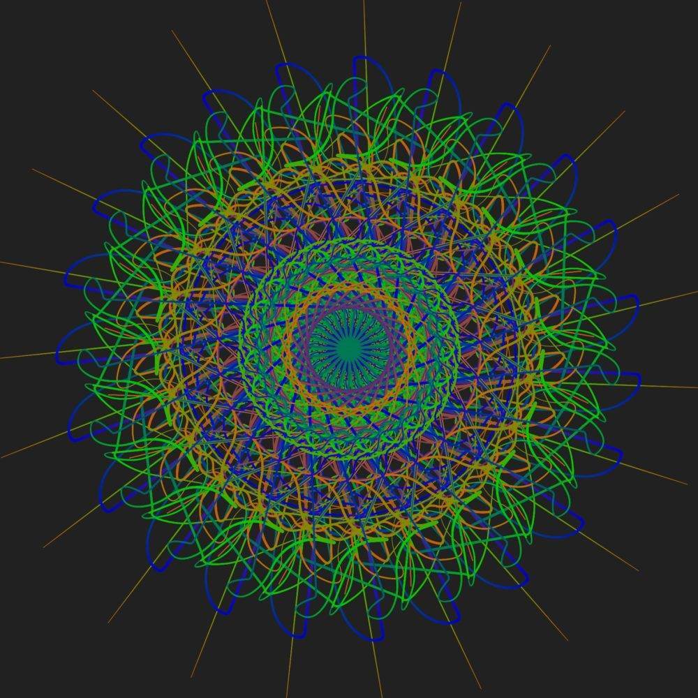 Un mandala captivant présentant des lignes vertes et bleues complexes qui vous attirent de manière hypnotique.