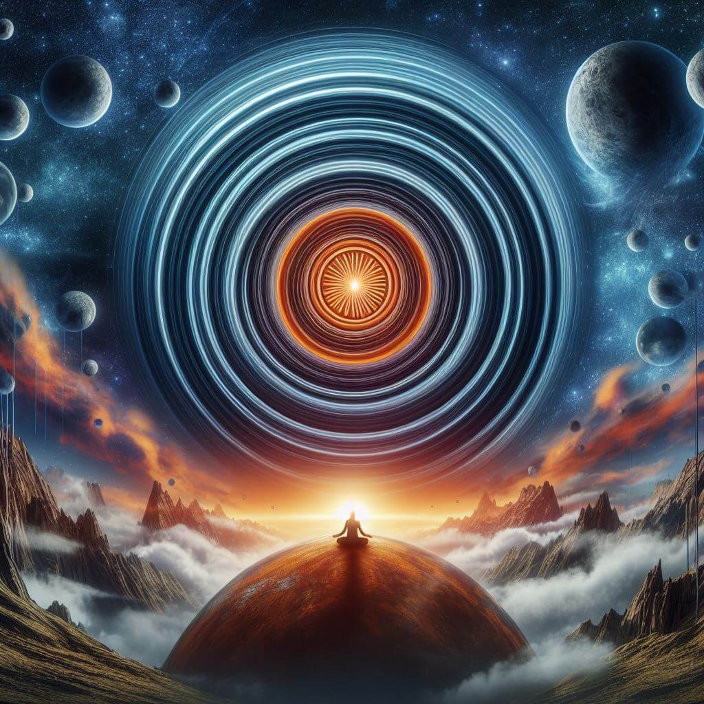Un homme utilisant l'hypnose pour améliorer sa vie quotidienne au sommet d'une planète, avec un cercle en arrière-plan.