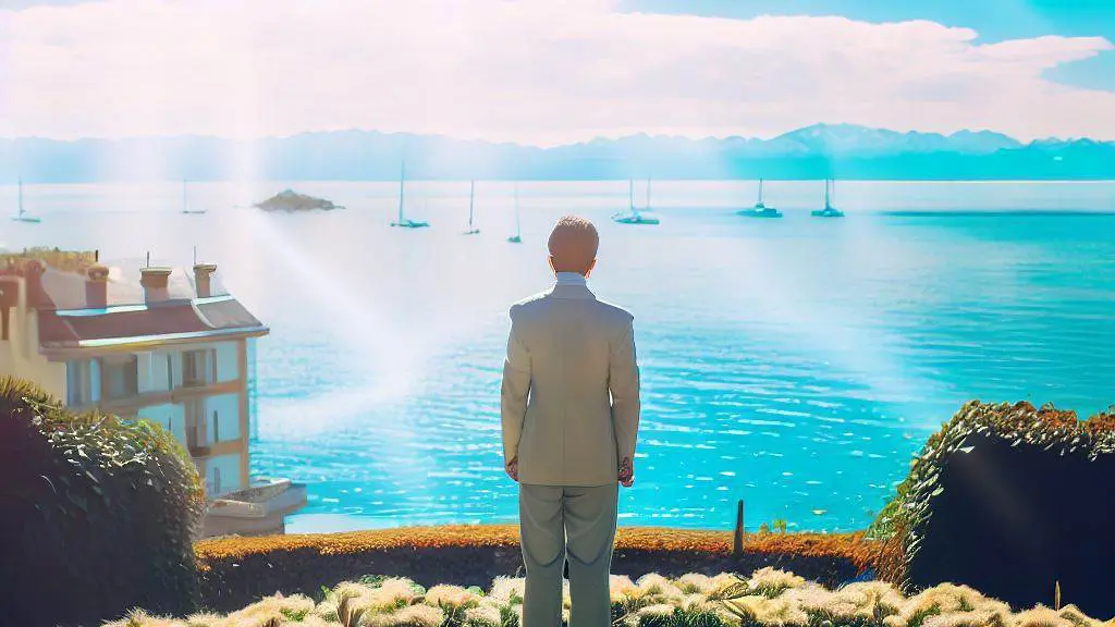 Un homme se tient debout sur une colline surplombant le lac à Lausanne.