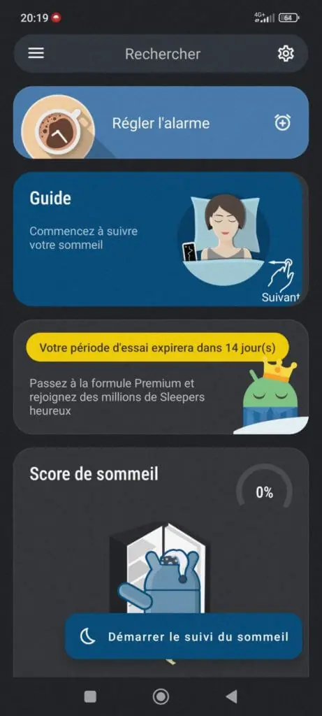 Une capture d'écran d'une application mobile affichant un suivi du sommeil appelée Sleep As Android